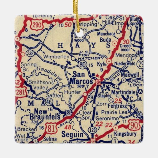 San Marcos TX  kaart Keramisch Ornament (Voorkant)