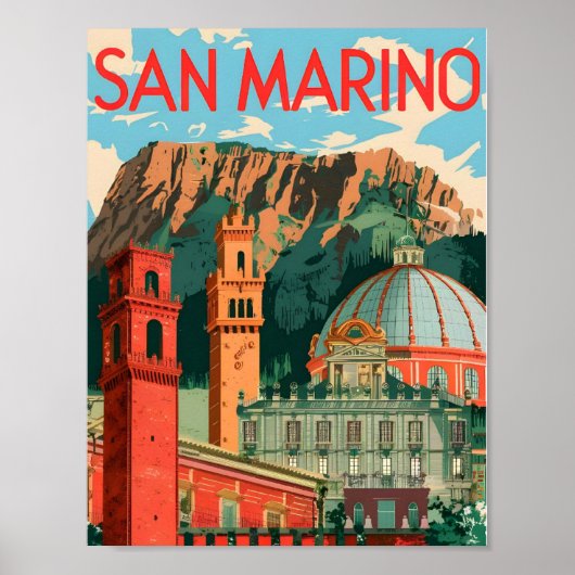 San Marino Art Vintage Travel Illustratie Poster (Voorkant)
