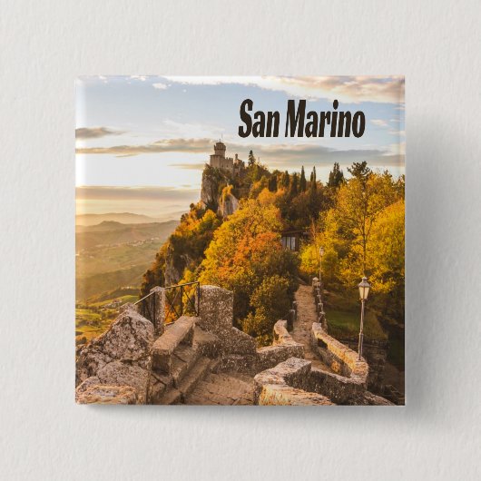San Marino Europe Drie Towers Vierkante Button 5,1 Cm (Voorkant)