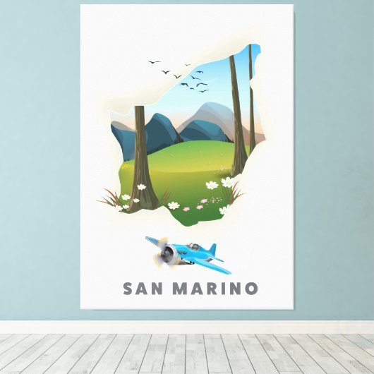 San Marino illustreerde reisposter. Canvas Afdruk (Insitu (Houten vloer))