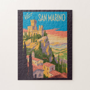 San Marino Kasteel Illustratie Reis Kunst Vintage Legpuzzel