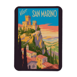 San Marino Kasteel Illustratie Reis Kunst Vintage Magneet