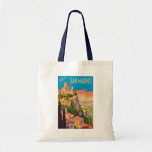 San Marino Kasteel Illustratie Reis Kunst Vintage Tote Bag