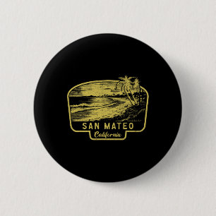 San Mateo Californië Strand Surf Vintage Blauw Ronde Button 5,7 Cm