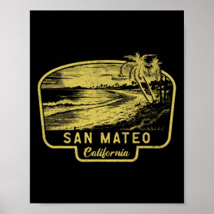 San Mateo Californië Strand Surfen Vintage Blauw Poster