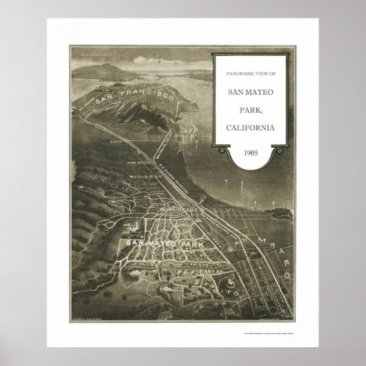 San Mateo Park, CA Panoramic Map - 1905 Poster (Voorkant)