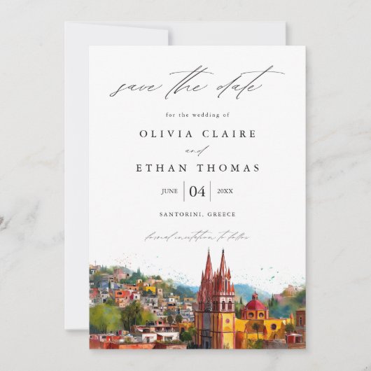 San Miguel Waterverf bestemming bruiloft Save The Date (Voorkant)