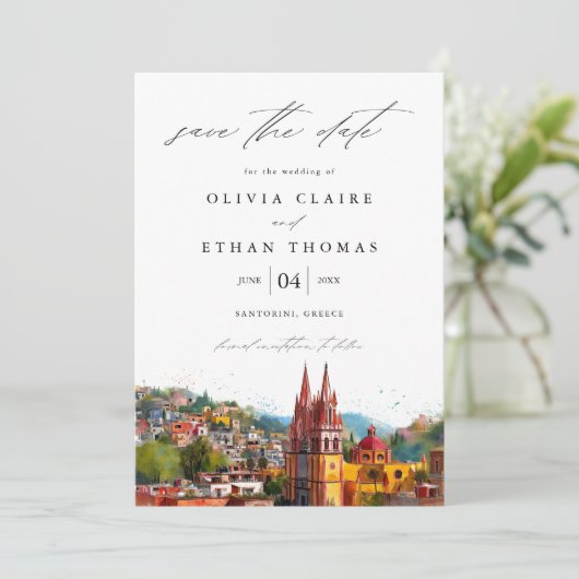 San Miguel Waterverf bestemming bruiloft Save The Date (Staand voorkant)