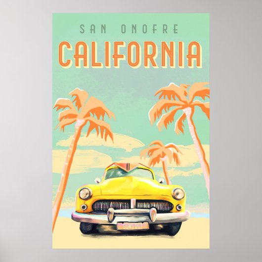 San Onofre, Californië Cool Retro Surf Travel Poster (Voorkant)