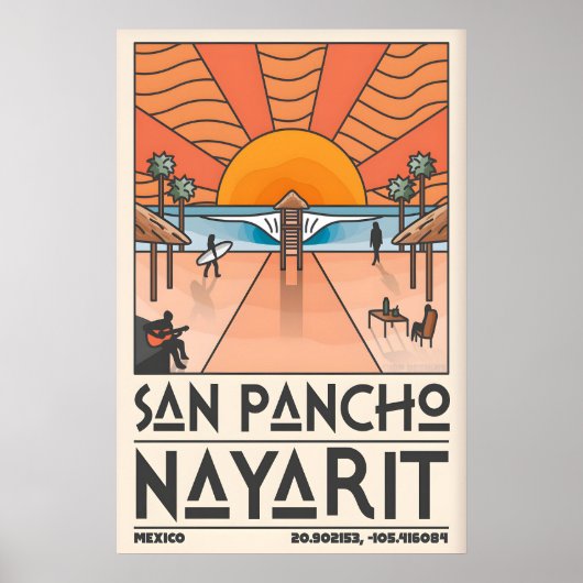 San Pancho Nayarit Reisposter Retro Strand Scene Poster (Voorkant)