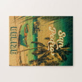 San Pedro Belize Vintage Palm Trees Souvenirs Legpuzzel (Horizontaal)