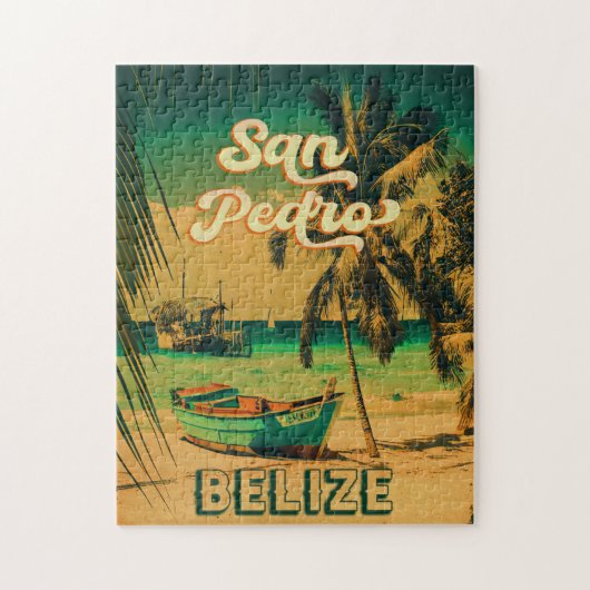 San Pedro Belize Vintage Palm Trees Souvenirs Legpuzzel (Verticaal)