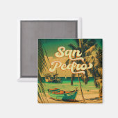 San Pedro Belize Vintage Palm Trees Souvenirs Magneet (Voorkant / Achterkant)