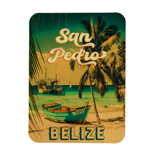San Pedro Belize Vintage Palm Trees Souvenirs Magneet (Verticaal)