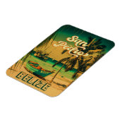 San Pedro Belize Vintage Palm Trees Souvenirs Magneet (Linkerzijde)