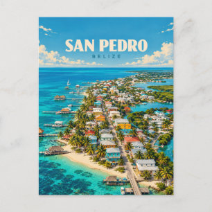 San Pedro Belize Vintage Reis Kunst Briefkaart
