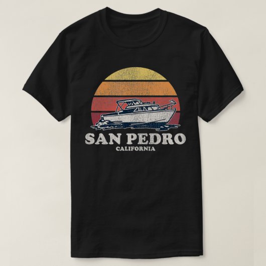 San Pedro CA  Boating 70 s Retro Boat Design T-shirt (Design voorkant)
