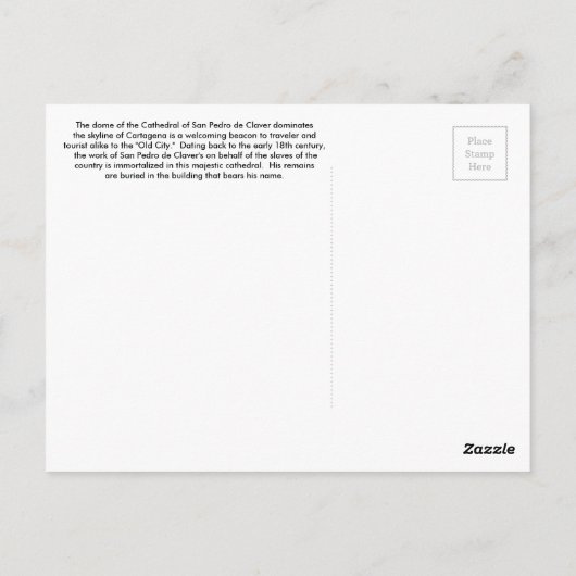 San Pedro Cathedral Cartagena Travel Briefkaart (Achterkant)