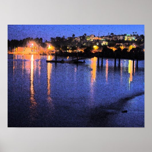 San Pedro Marina in de Waterverf van Night Poster (Voorkant)