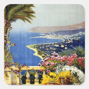 San Remo Italiaans mediterraan reisposter 1920 Vierkante Sticker