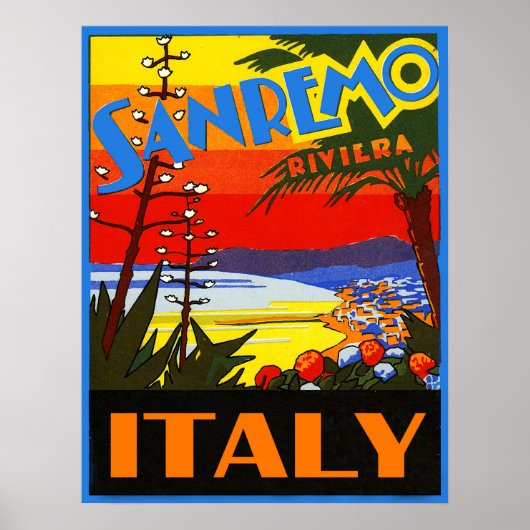 San Remo riviera, Italië, oud poster (Voorkant)