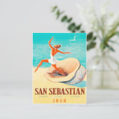 San Sebastian, een vrouw komt uit een schelp. Briefkaart (Staand voorkant)