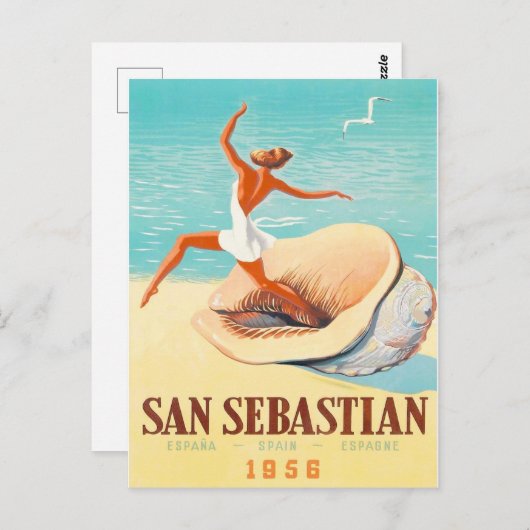 San Sebastian, een vrouw komt uit een schelp. Briefkaart (Voorkant / Achterkant)