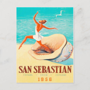 San Sebastian, een vrouw komt uit een schelp. Briefkaart