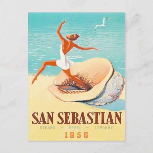 San Sebastian, een vrouw komt uit een schelp. Briefkaart (Voorkant)