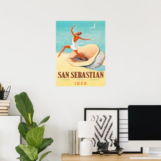San Sebastian, een vrouw komt uit een schelp. Poster (Thuiskantoor)