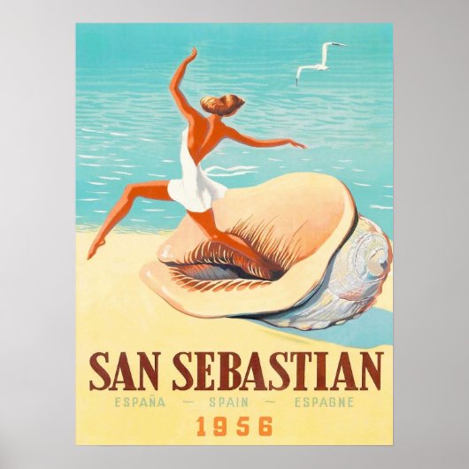San Sebastian, een vrouw komt uit een schelp. Poster (Voorkant)
