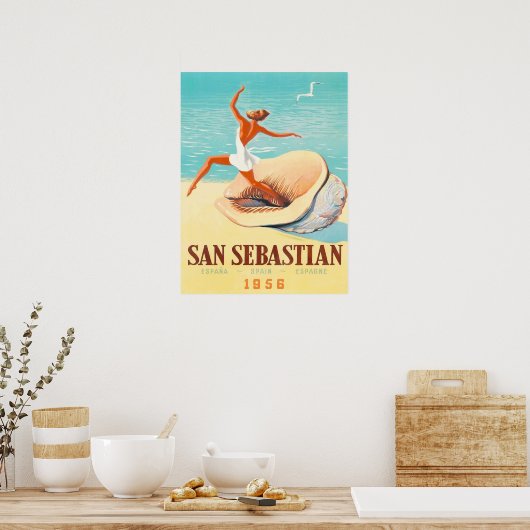 San Sebastian, een vrouw komt uit een schelp. Poster (Keuken)