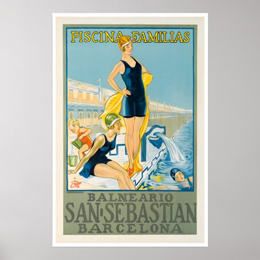 San Sebastian Kunst Retro Barcelona Reisposter Poster (Voorkant)