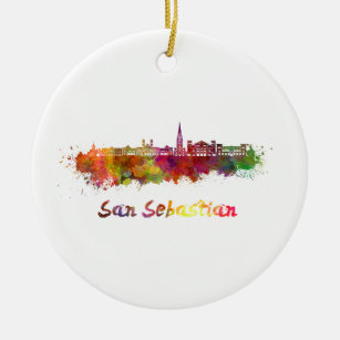 San Sebastian skyline in waterverf Keramisch Ornament