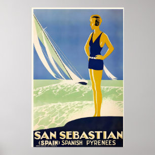 San Sebastian Spaanse Pyreneeën Spanje Vintage Poster