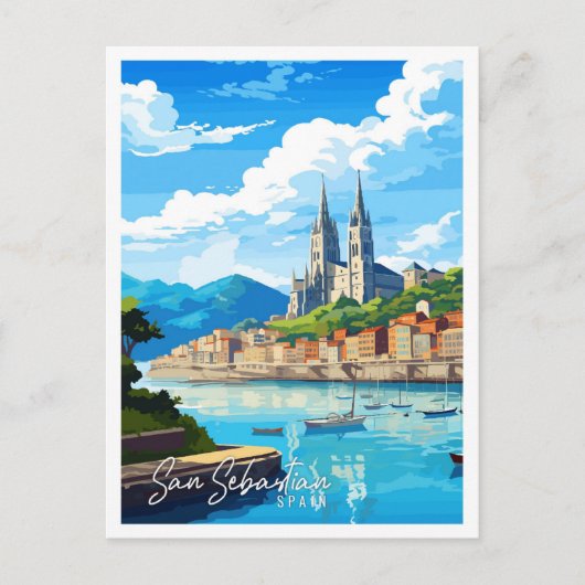 San Sebastian Spanje vintage reisillustratie Briefkaart (Voorkant)
