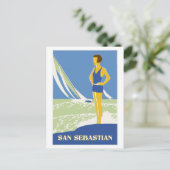 San Sebastian, vectorkunst retro reis Briefkaart (Staand voorkant)