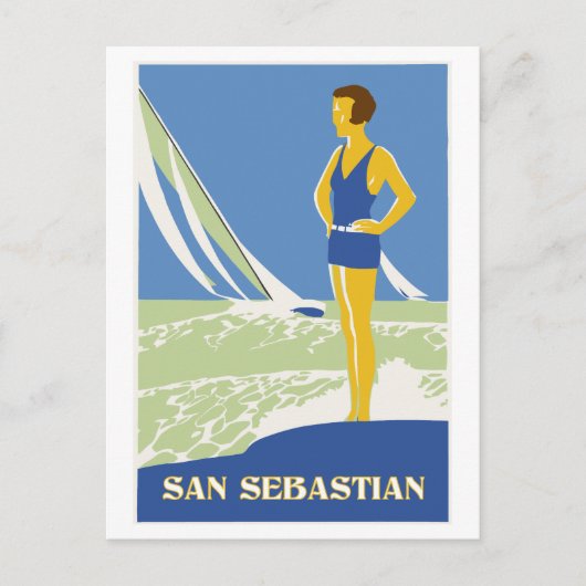 San Sebastian, vectorkunst retro reis Briefkaart (Voorkant)