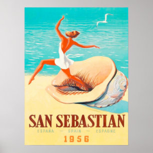 San Sebastian, vrouw komt uit een schelp Poster
