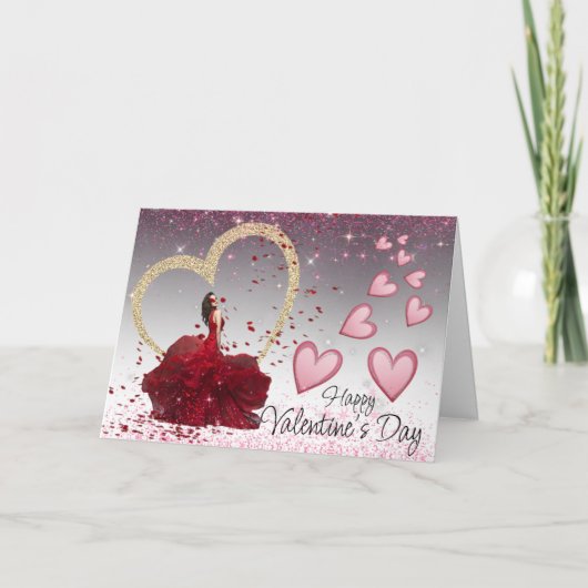 san Valentín con corazón dorado Feestdagen Kaart (Voorkant)