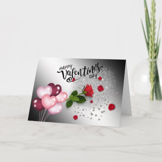  San Valentín con purpurina y rosas  Kaart (Voorkant)