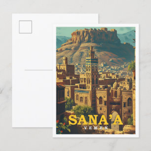 Sana'a Jemen  kunst reisillustratie Briefkaart