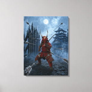 Sanada Yukimura Samurai Harnas Blauwe Maan Canvas Afdruk