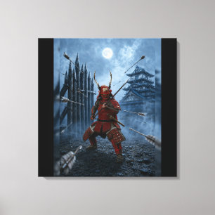 Sanada Yukimura Samurai Wapenrusting Blauwe Maan 2 Canvas Afdruk