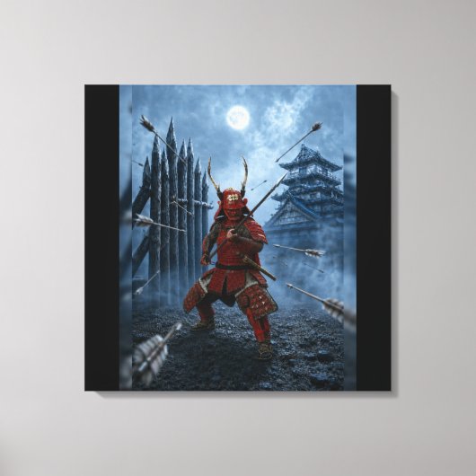 Sanada Yukimura Samurai Wapenrusting Blauwe Maan 2 Canvas Afdruk (Voorkant)