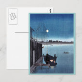 Sanbashi Bridge in Fukugawa in de nacht van Ukiyoe Briefkaart (Voorkant / Achterkant)