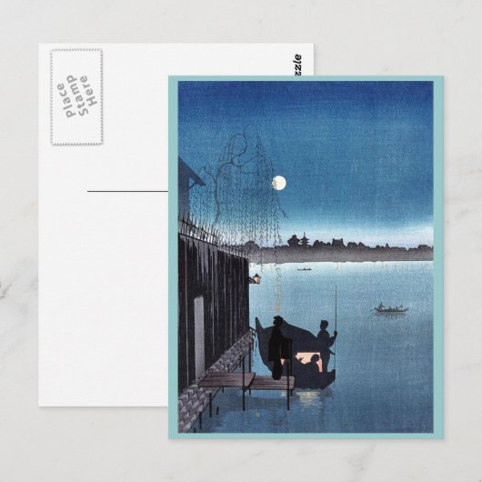 Sanbashi Bridge in Fukugawa in de nacht van Ukiyoe Briefkaart (Voorkant / Achterkant)