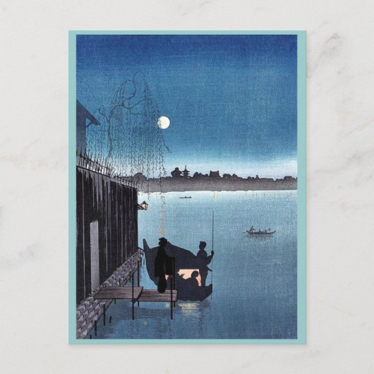 Sanbashi Bridge in Fukugawa in de nacht van Ukiyoe Briefkaart (Voorkant)