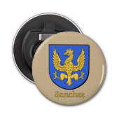Sanchez Heraldic Arms op perkament stijl terug Button Flesopener (Voorkant)