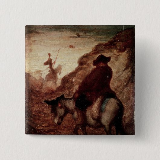 Sancho en Don Quixote, 19e eeuw Vierkante Button 5,1 Cm (Voorkant)